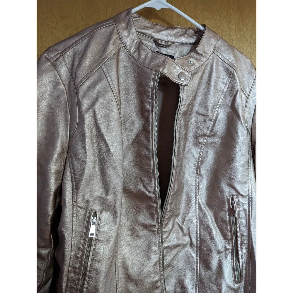 Baccini Pink Faux Leather Snap Closure Biker Moto Zip Up Jacket Size XL - Picture 2 of 8